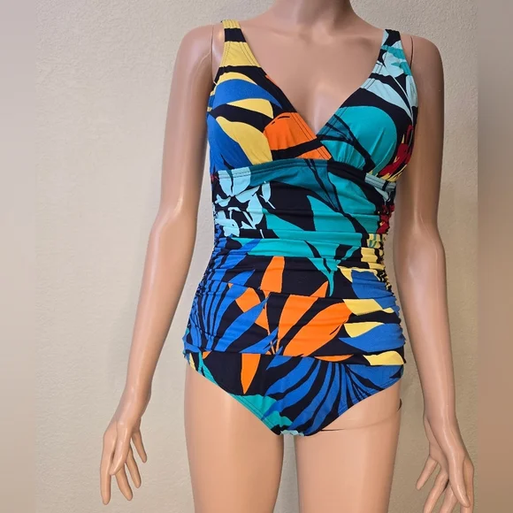 Tommy Bahama Womens One Piece Swimsuit Tropical Print Ruched Waist Size 6 - Picture 4 of 8